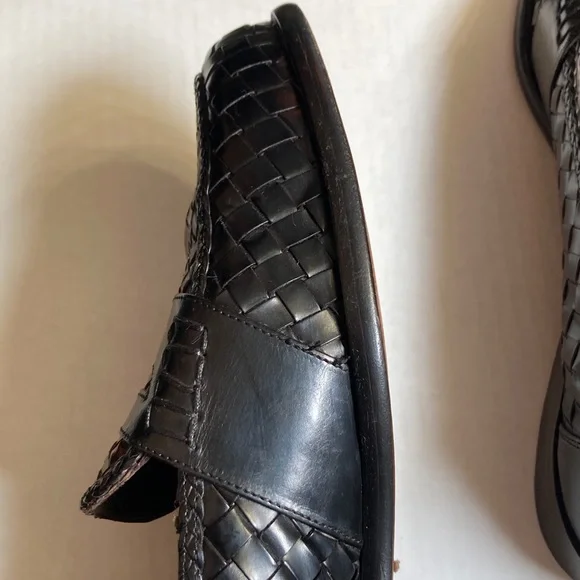 VTG Bragano Cole Haan Men's Black Brown Woven Leather Penny Loafers Italy Sz 11 - Picture 11 of 16